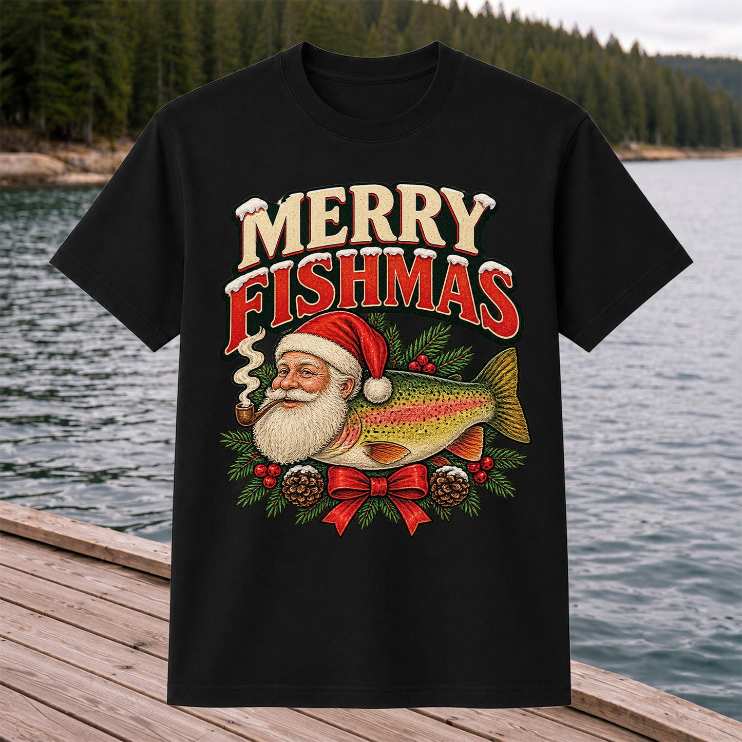 Merry Fishmas Santa Rainbow Trout Christmas Fishing T-Shirt
