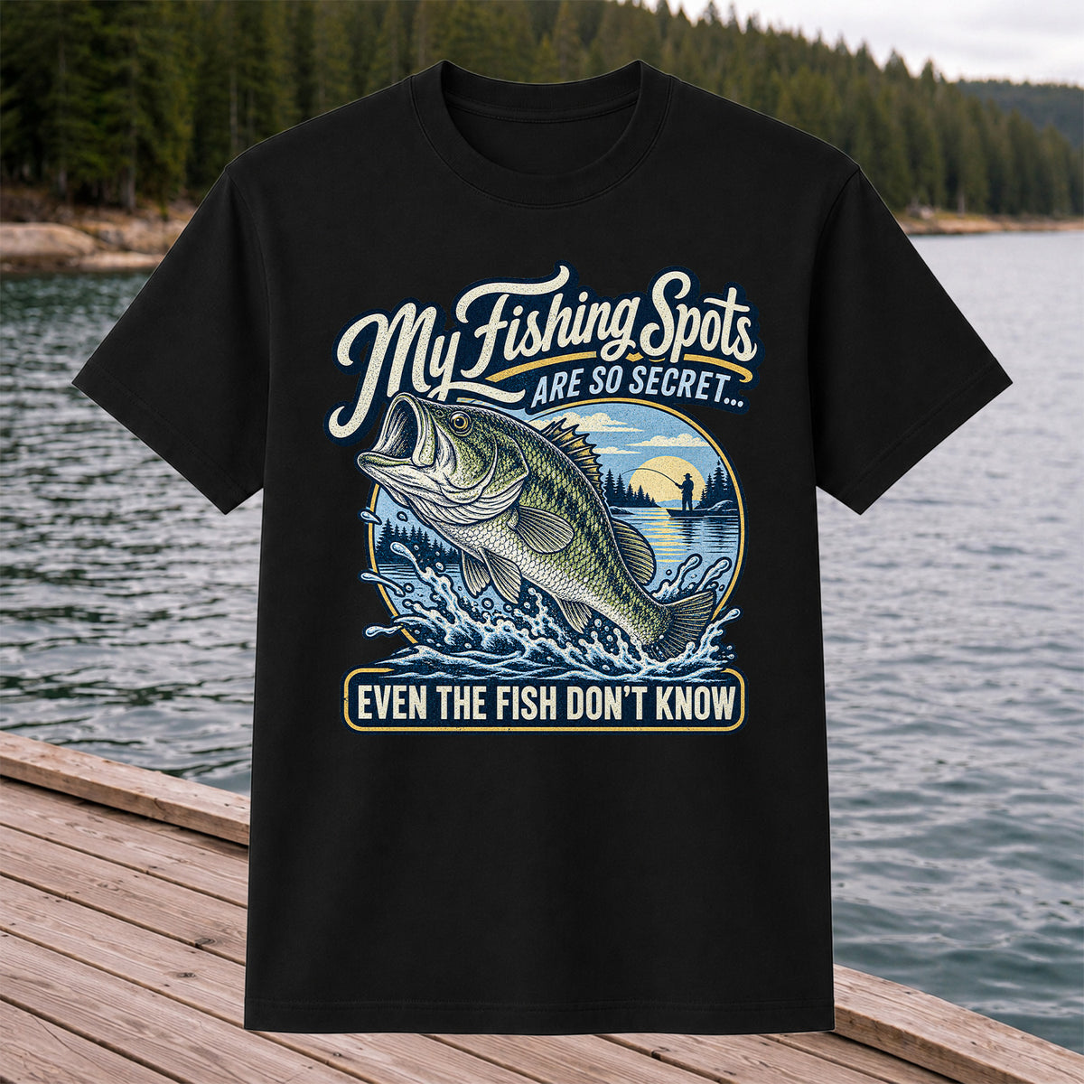 Secret Fishing Spots Largemouth Bass Graphic T-Shirt