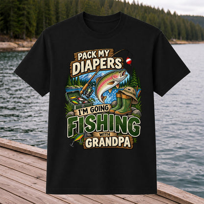 Pack My Diapers I'm Going Fishing With Grandpa Rainbow Trout T-Shirt