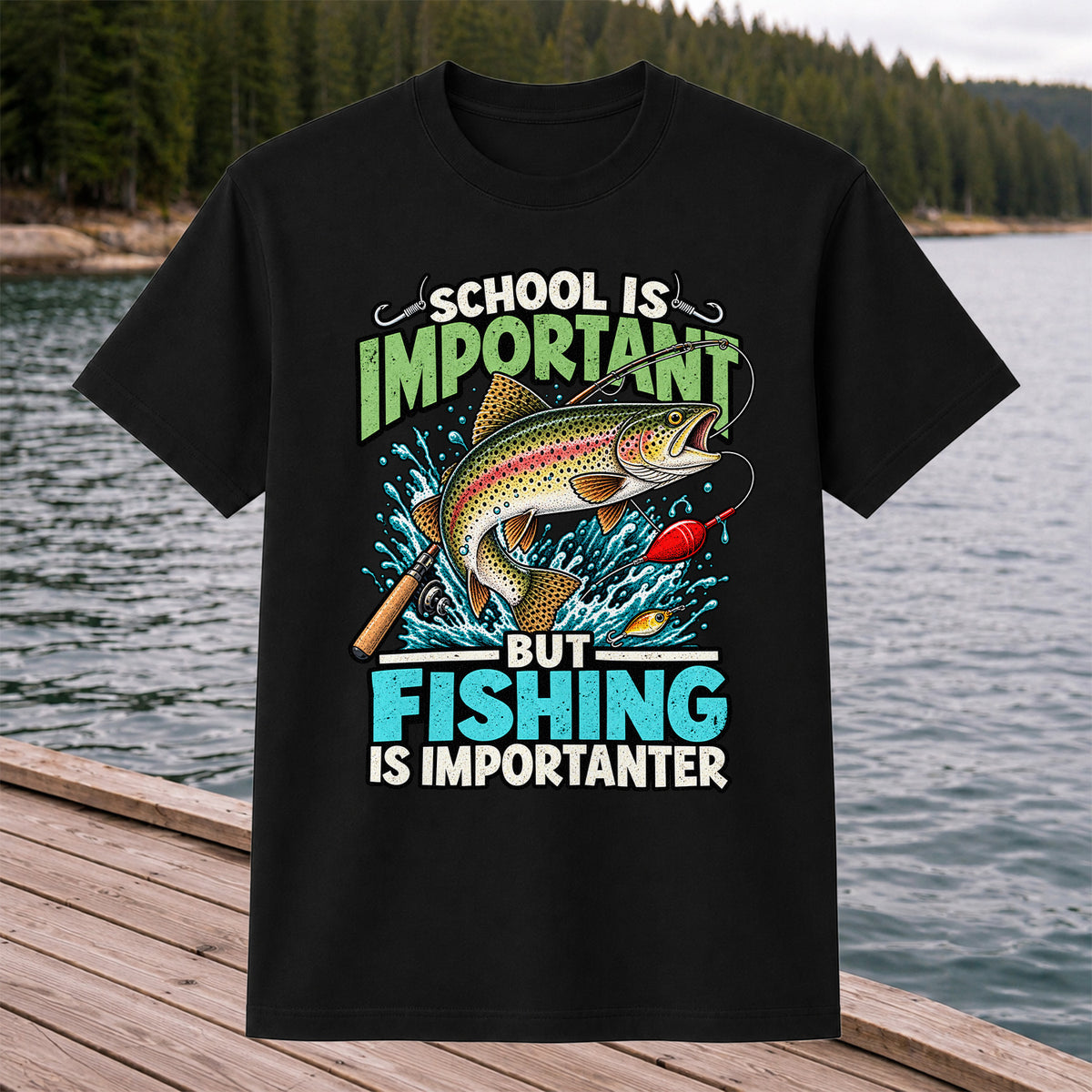 School Is Important But Fishing Is Importanter Rainbow Trout T-Shirt