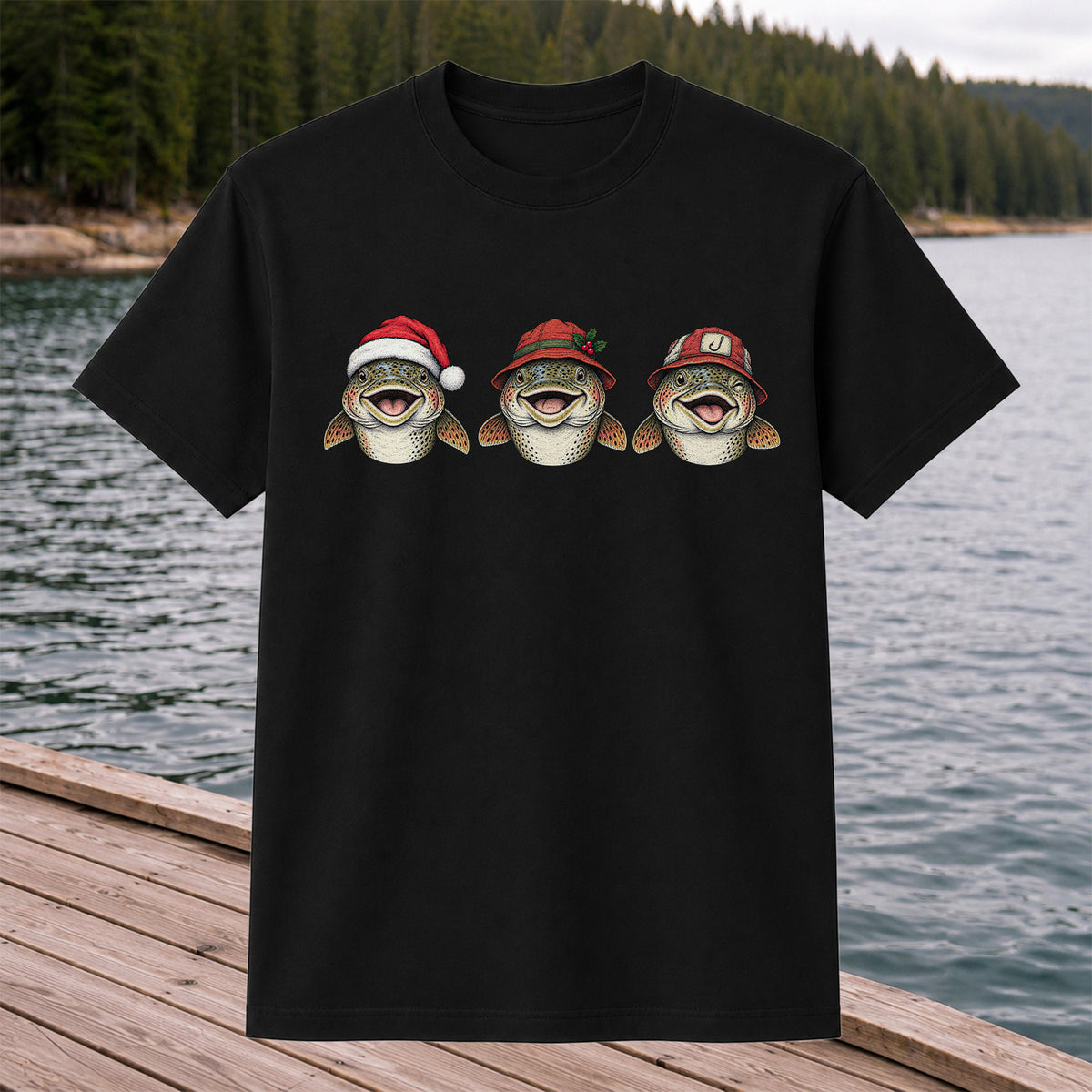 Funny Christmas Trout Trio Fishing Graphic T-Shirt