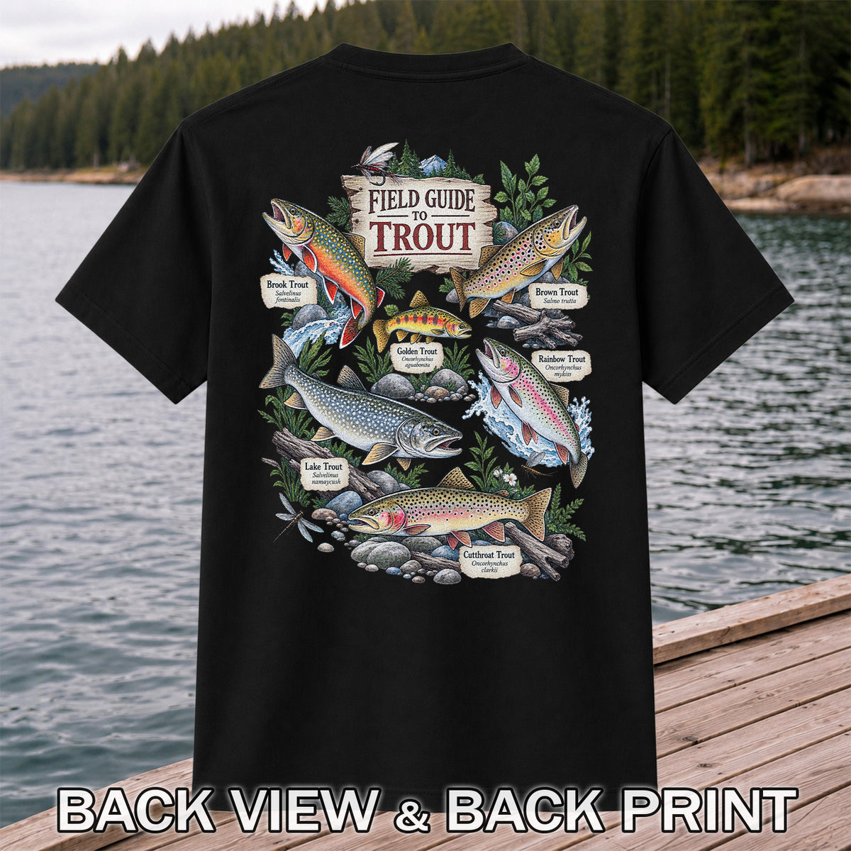 Field Guide to Trout Vintage Freshwater Fishing Graphic T-Shirt | Back Print