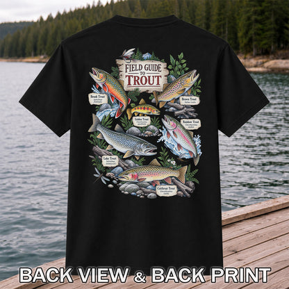 Field Guide to Trout Vintage Freshwater Fishing Graphic T-Shirt | Back Print