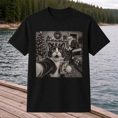 Christmas Cat Holding a Fish Mug Holiday Graphic T-Shirt