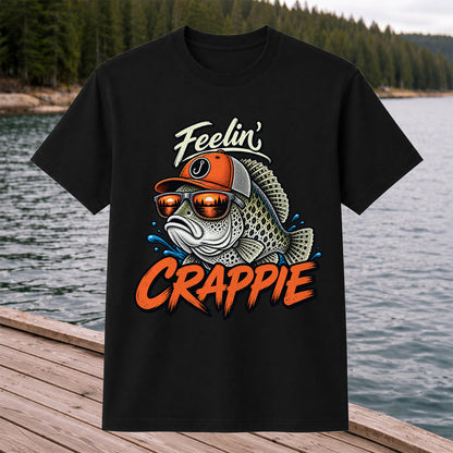 Feelin' Crappie Funny Fishing T-Shirt with Fish in Sunglasses