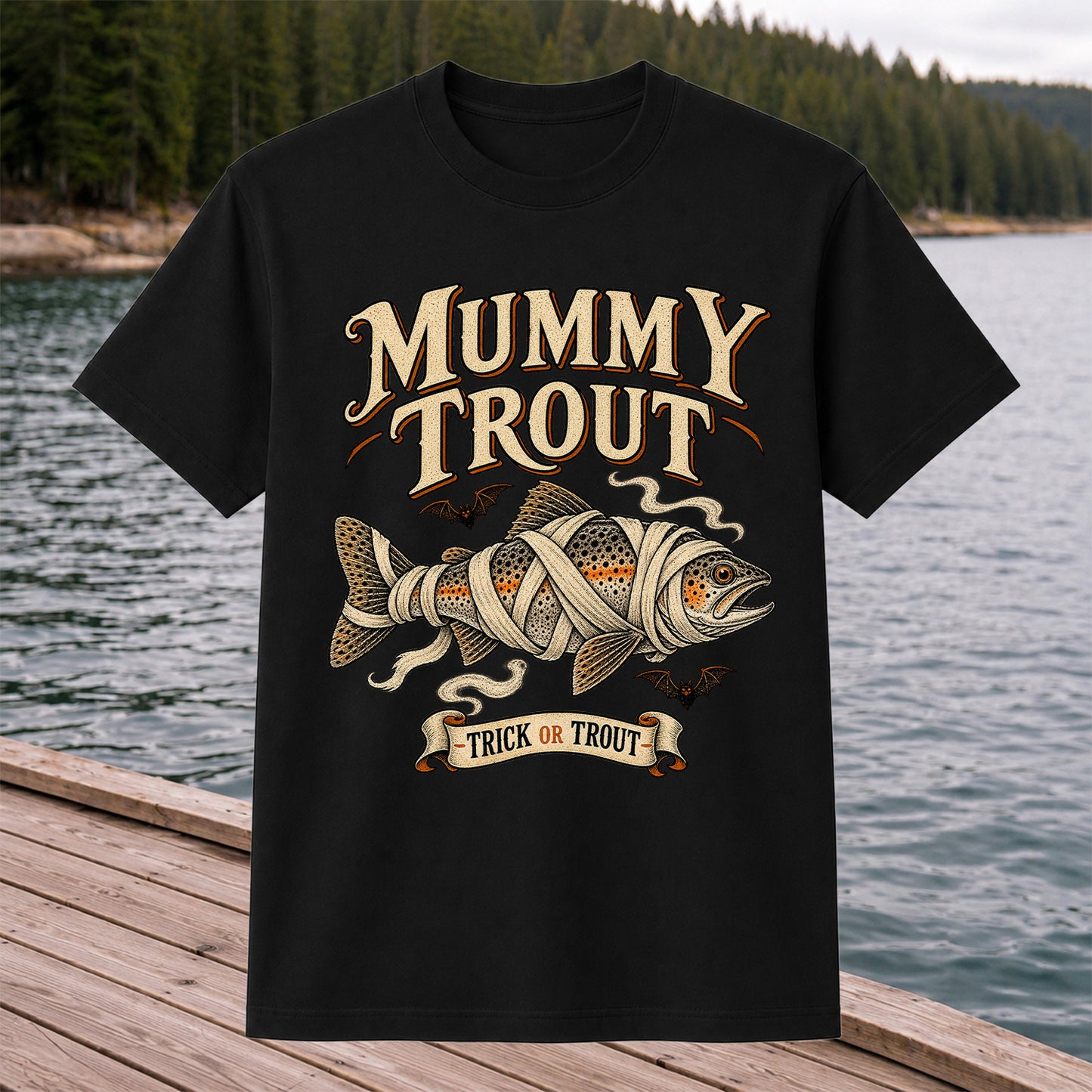 Mummy Trout Trick or Trout Halloween Fishing T-Shirt