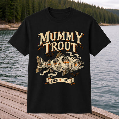 Mummy Trout Trick or Trout Halloween Fishing T-Shirt