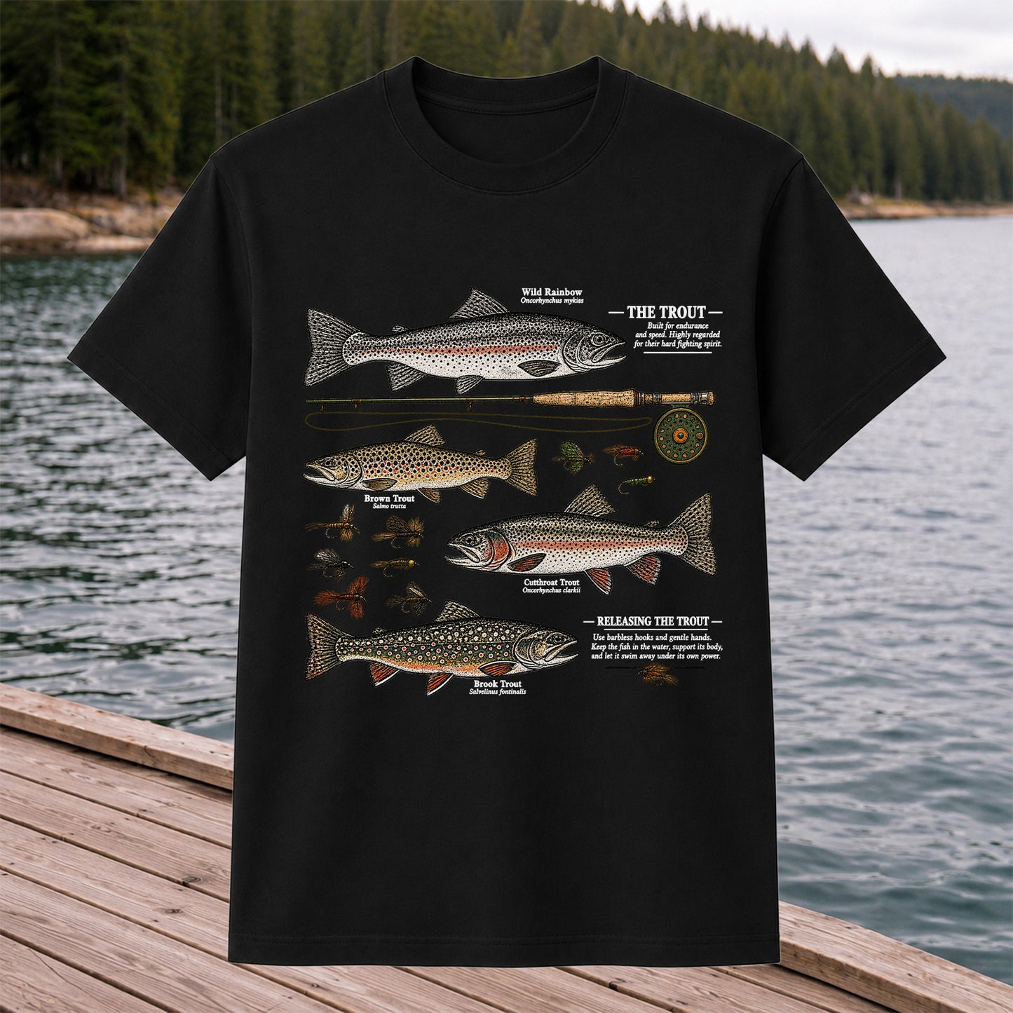 The Trout Species Chart Vintage Fly Fishing Graphic T-Shirt
