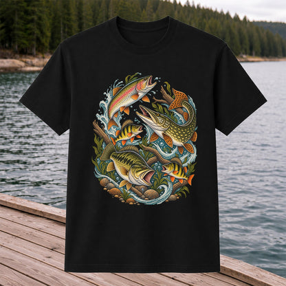 Trout Pike Bass and Perch Freshwater Fishing Graphic T-Shirt