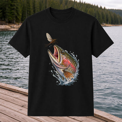 Rainbow Trout Chasing Mayfly Fishing Graphic T-Shirt