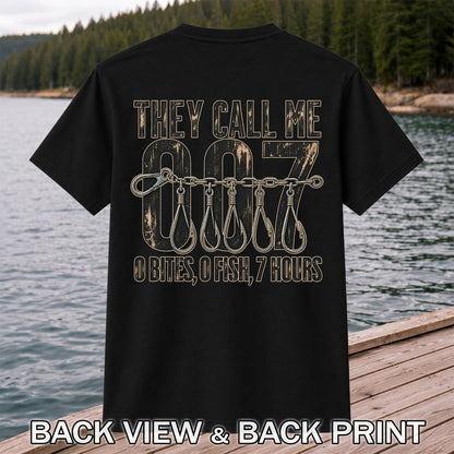 Zero Bites Fishing Hook Funny Graphic T-Shirt | Back Print