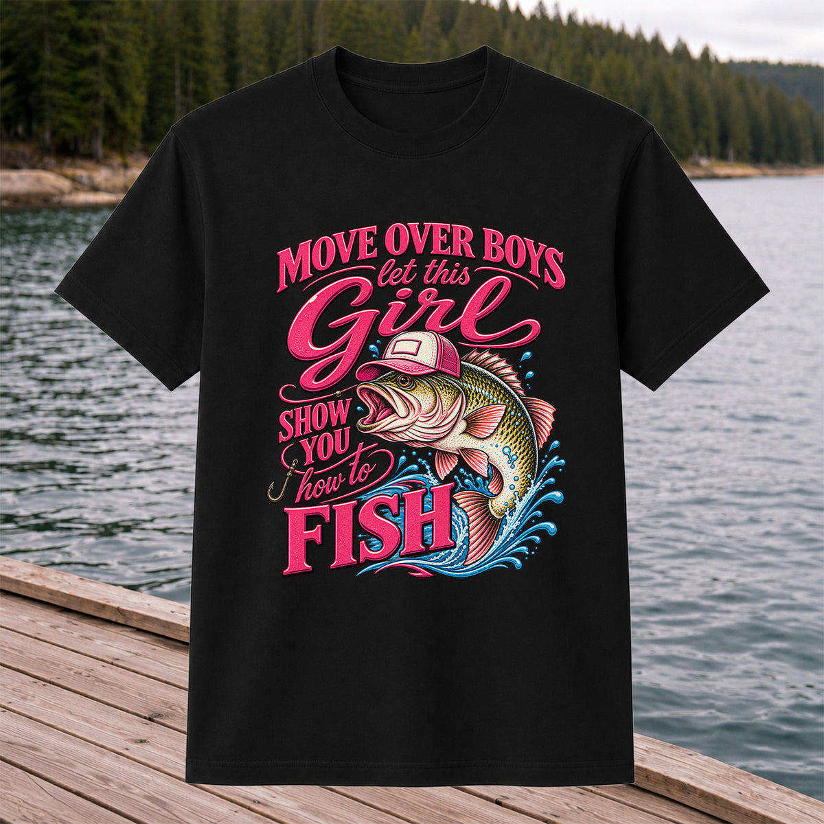 Move Over Boys Let This Girl Show You How to Fish Bass in Pink Hat Fishing T-Shirt