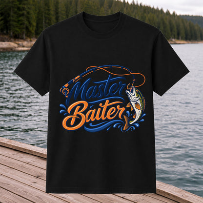 Master Baiter Funny Fishing Rod and Jumping Fish T-Shirt