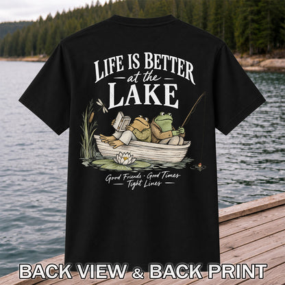 Life Is Better at the Lake Frog Fishing Graphic T-Shirt | Back Print