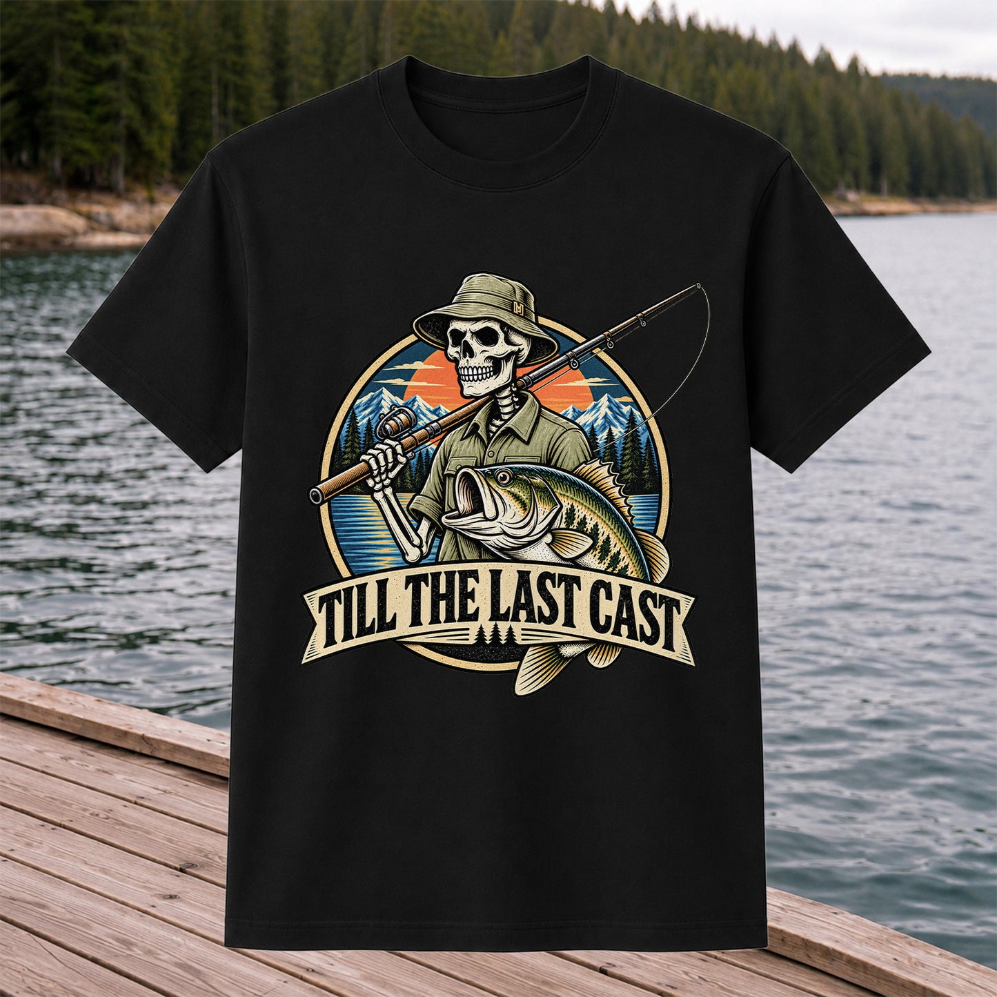 Till the Last Cast Skeleton Bass Fishing T-Shirt