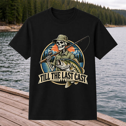 Till the Last Cast Skeleton Bass Fishing T-Shirt