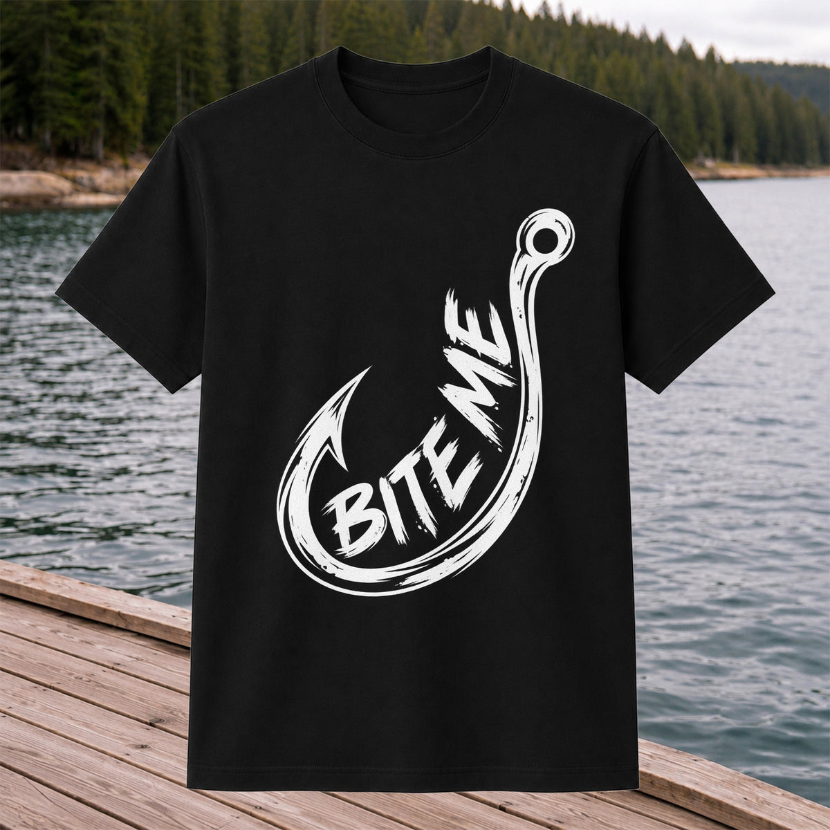 Bite Me Fishing Hook Funny Angler Graphic T-Shirt