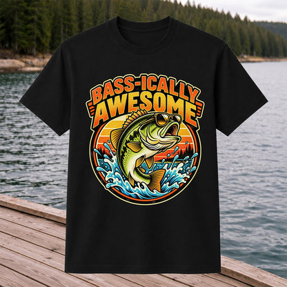 Bass-ically Awesome Funny Bass Fishing Graphic T-Shirt