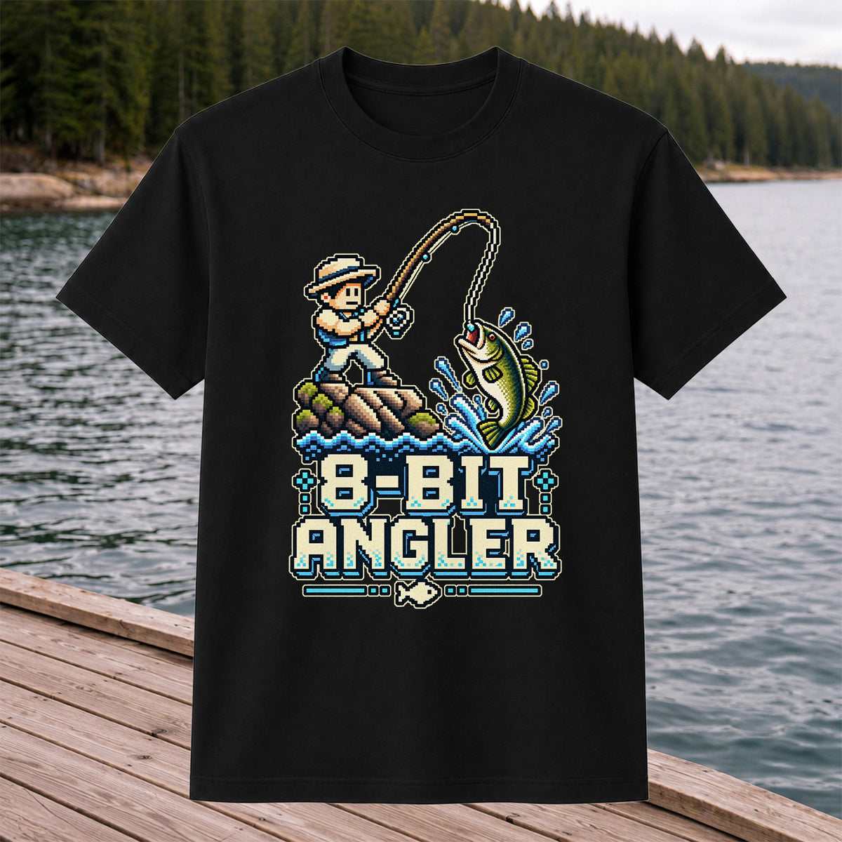 8-Bit Angler Pixel Art Bass Fishing Graphic T-Shirt