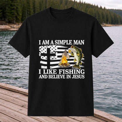 I Am a Simple Man Fishing Bass and Faith Graphic T-Shirt