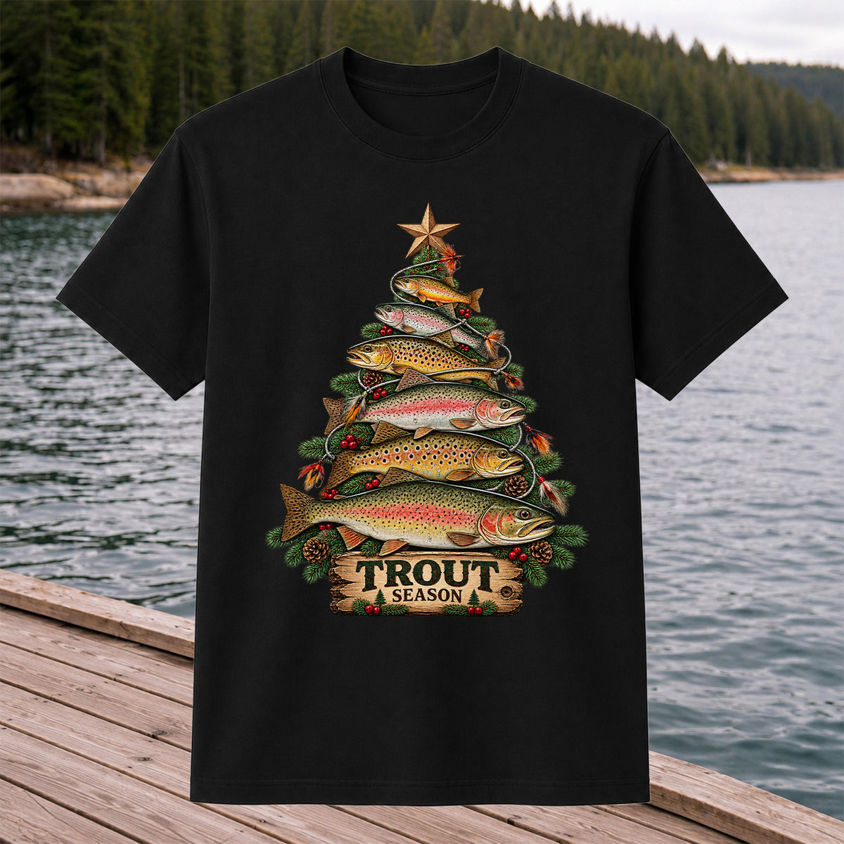 Trout Season Fish Christmas Tree Fishing T-Shirt