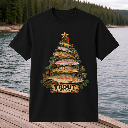 Trout Season Fish Christmas Tree Fishing T-Shirt