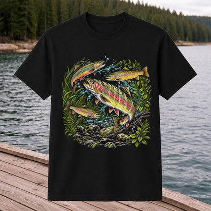 Rainbow and Brown Trout Underwater Fishing Graphic T-Shirt