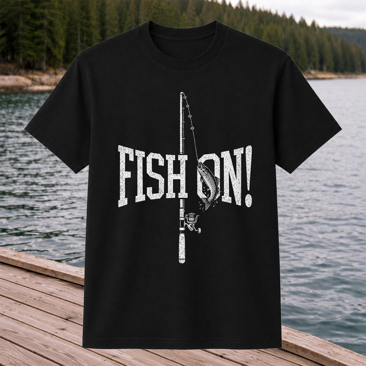 Fish On Trout and Fishing Rod Vintage Graphic T-Shirt