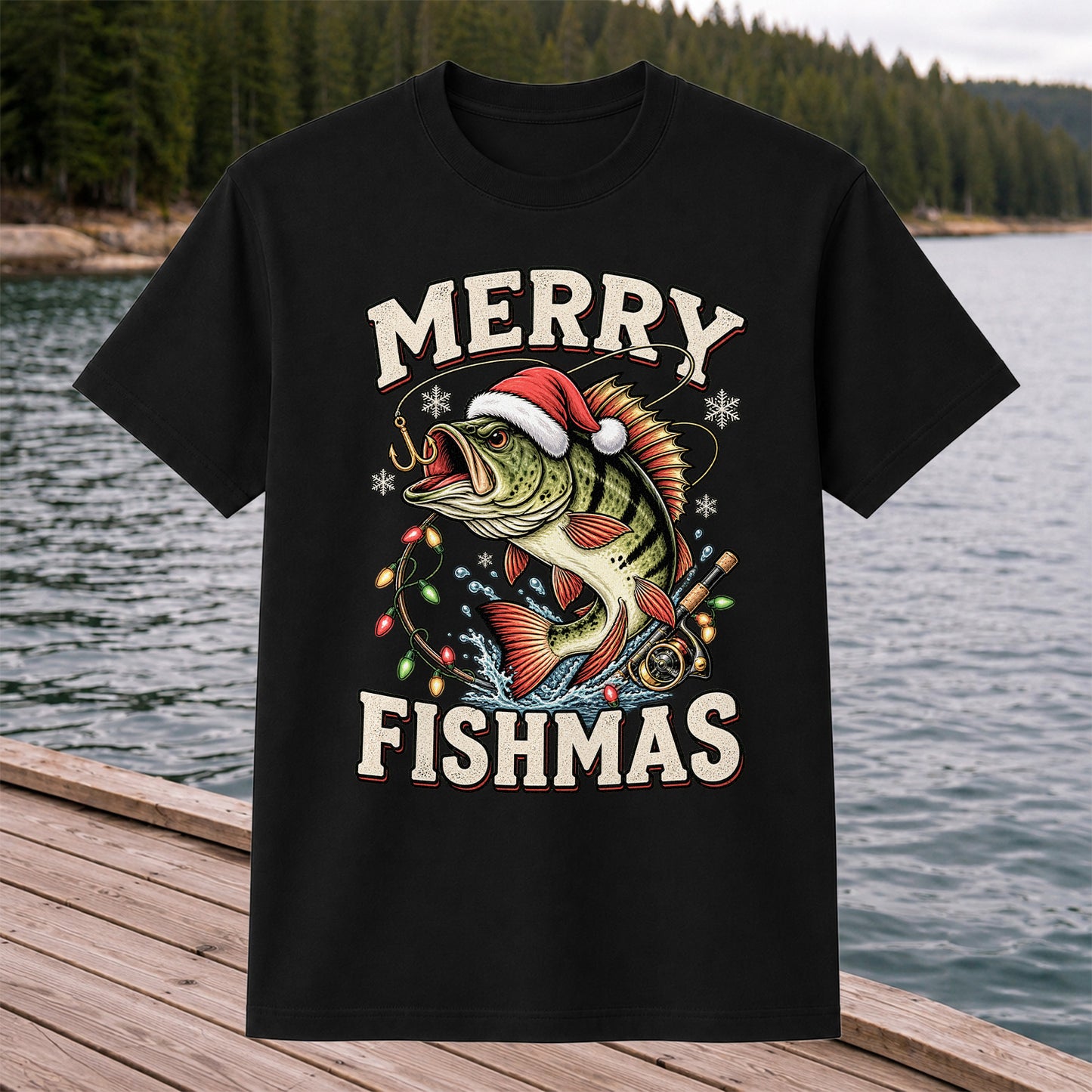 Merry Fishmas Santa Hat Bass Christmas Fishing T-Shirt