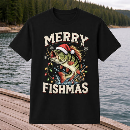 Merry Fishmas Santa Hat Bass Christmas Fishing T-Shirt