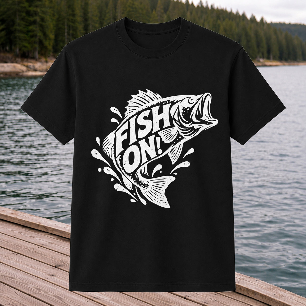 Fish On! Jumping Bass Fishing Distressed Graphic T-Shirt