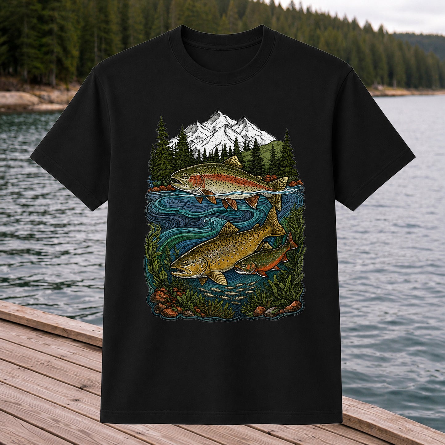 Trout Fishing T-Shirt  Mountain River Fishing Tee
