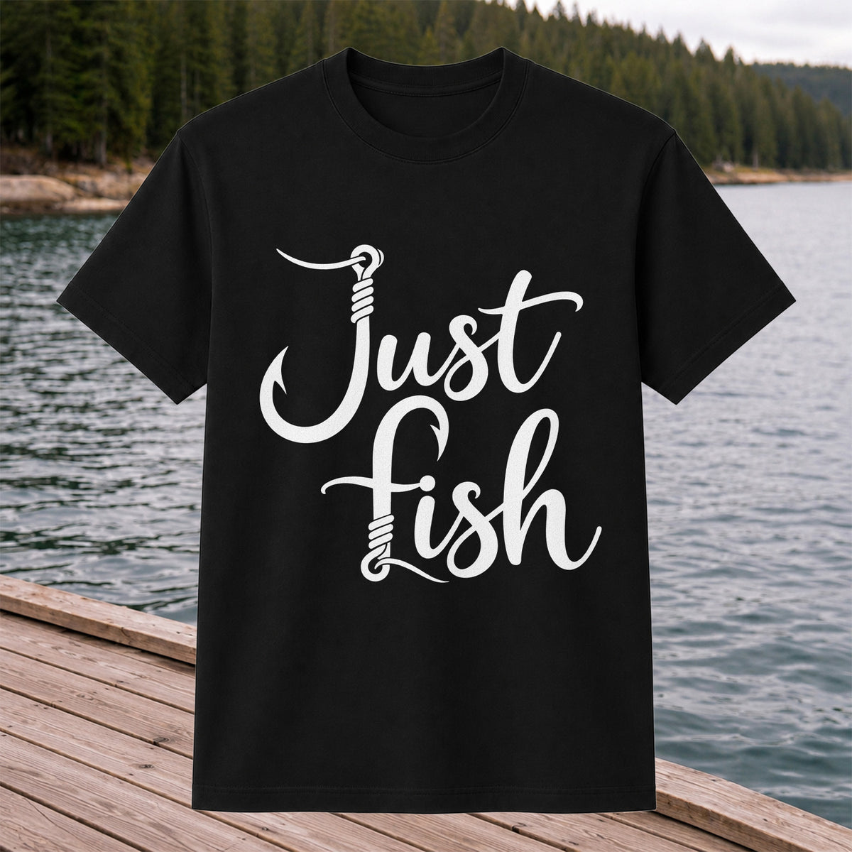 Just Fish Funny Fishing Hook Graphic T-Shirt