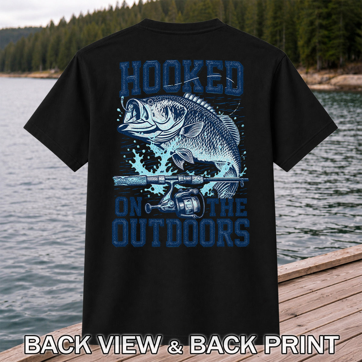 Hooked on the Outdoors Bass Fishing Graphic T-Shirt | Back Print