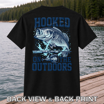 Hooked on the Outdoors Bass Fishing Graphic T-Shirt | Back Print