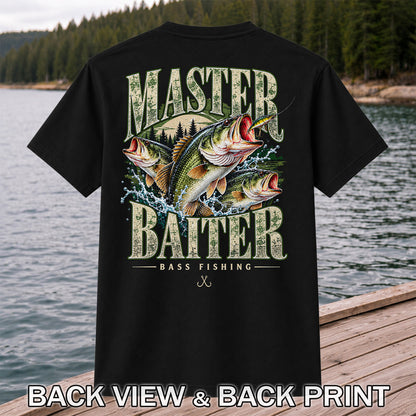 Master Baiter Bass Fishing Funny Vintage Graphic T-Shirt | Back Print
