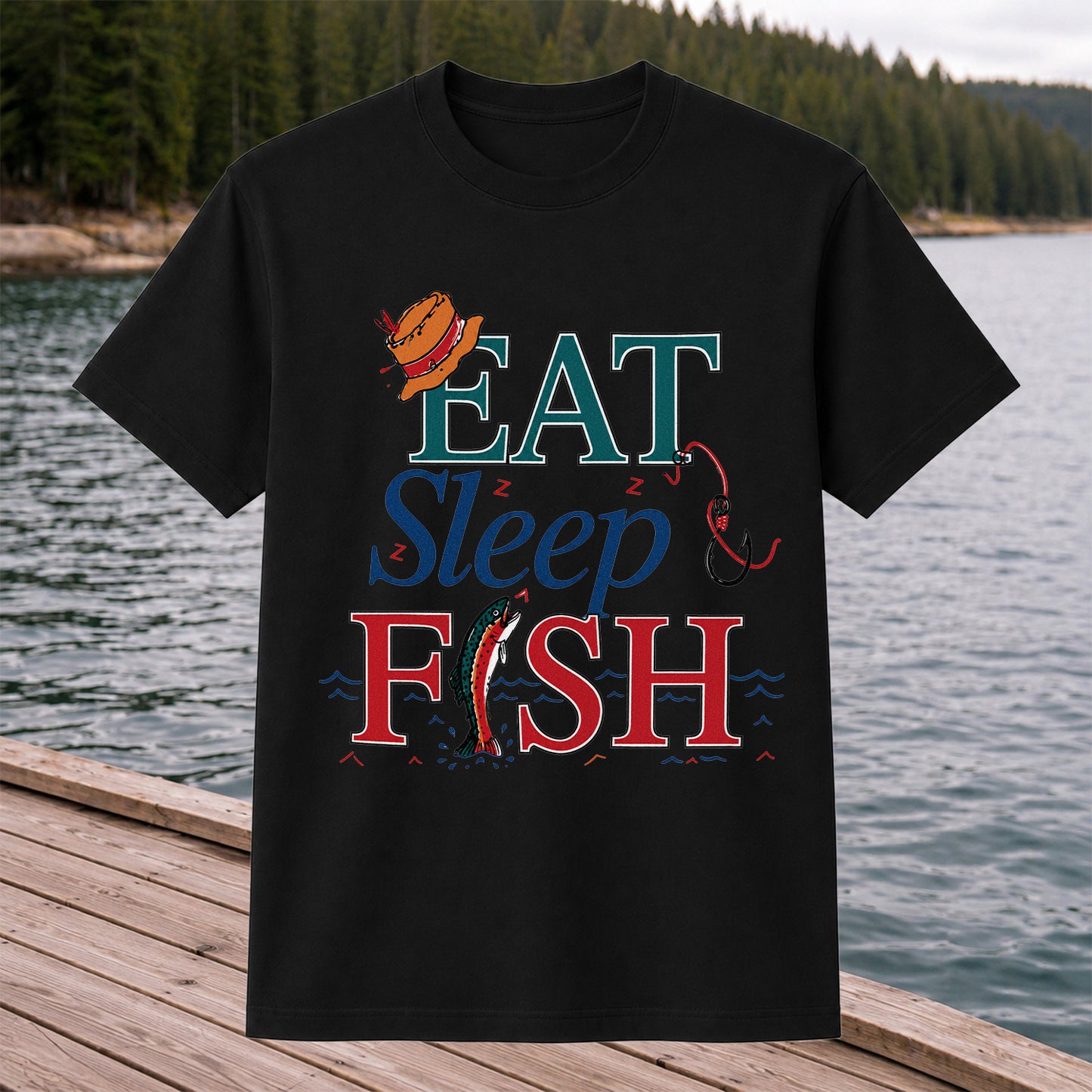 Eat Sleep Fish T-Shirt Trout Fishing Vintage Angler Tee