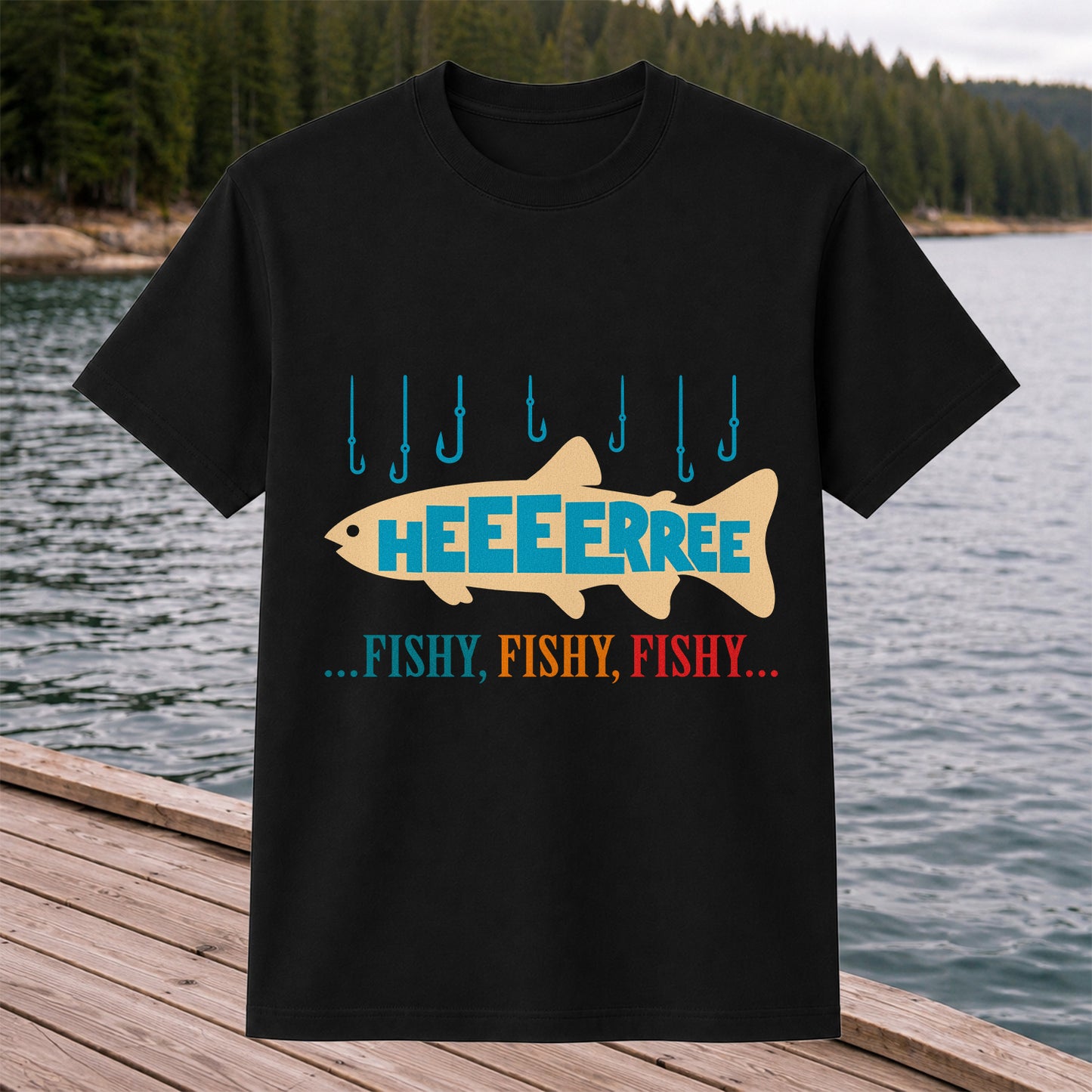 Heeeerrree Fishy Fishy Fishy Funny Fishing T-Shirt