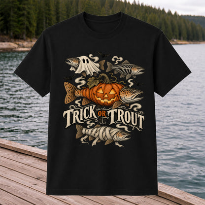 Trick or Trout Spooky Fish Halloween Graphic T-Shirt