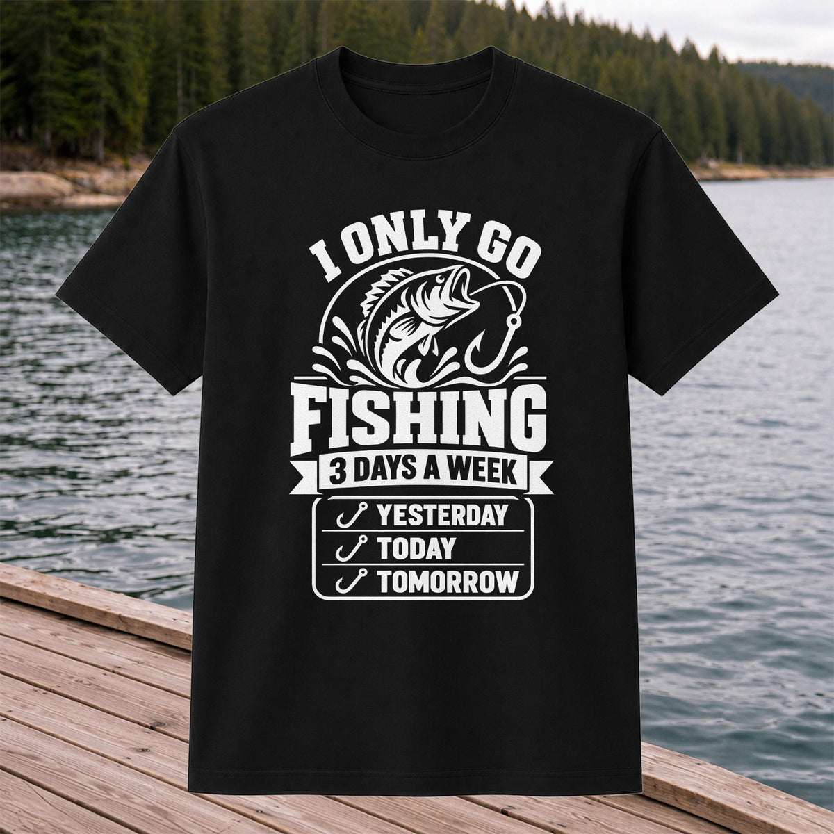 I Only Go Fishing 3 Days a Week Yesterday Today Tomorrow Bass T-Shirt