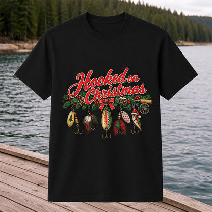 Hooked on Christmas Fishing Lure Ornaments Graphic T-Shirt