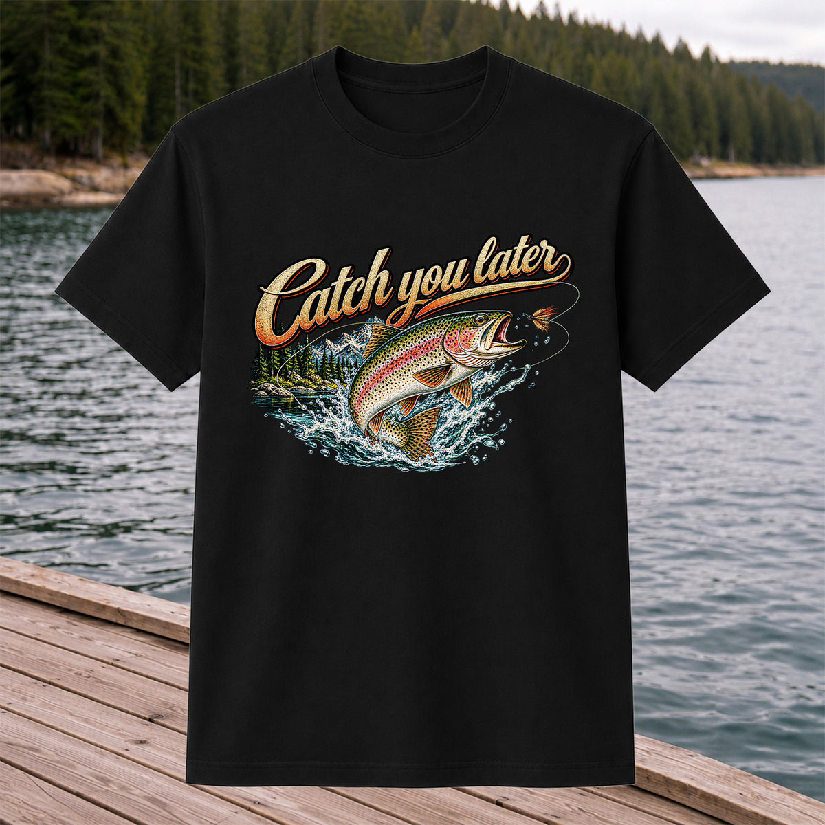 Catch You Later Rainbow Trout Fly Fishing Graphic T-Shirt
