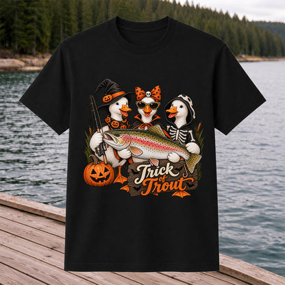 Trick of Trout Halloween Ducks with Rainbow Trout Fishing T-Shirt