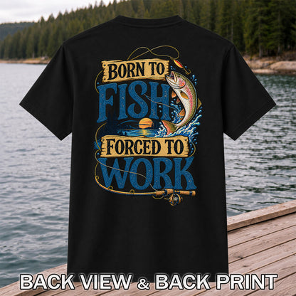 Rainbow Trout Lake Sunset Fishing Graphic T-Shirt | Back Print