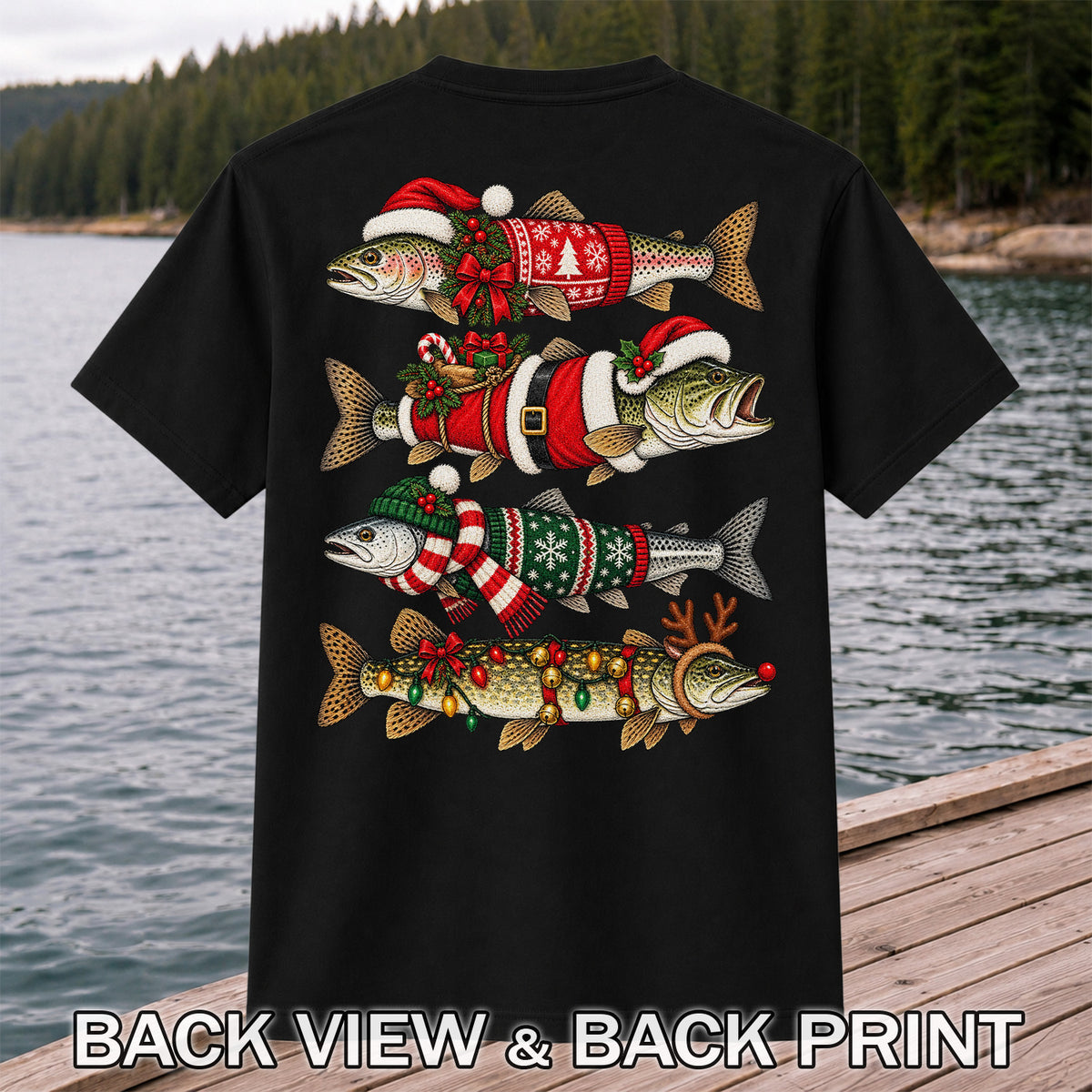 Christmas Fish Collection Festive Fishing Graphic T-Shirt | Back Print