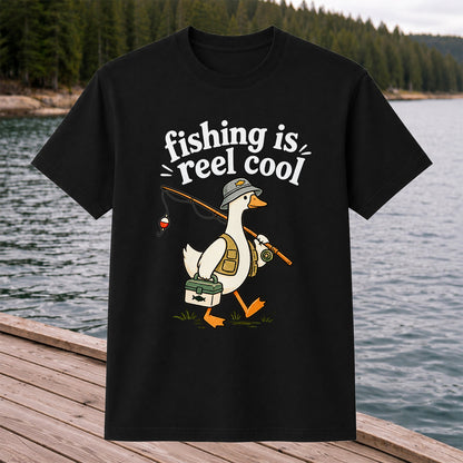 Fishing Is Reel Cool Duck Angler Funny Fishing T-Shirt