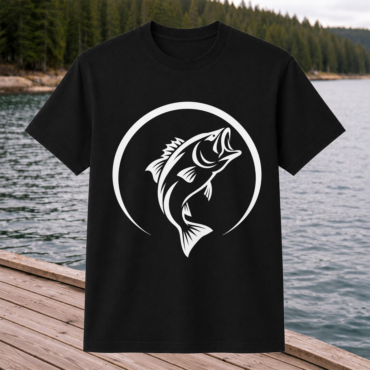 Minimalist Jumping Bass Fishing Silhouette T-Shirt