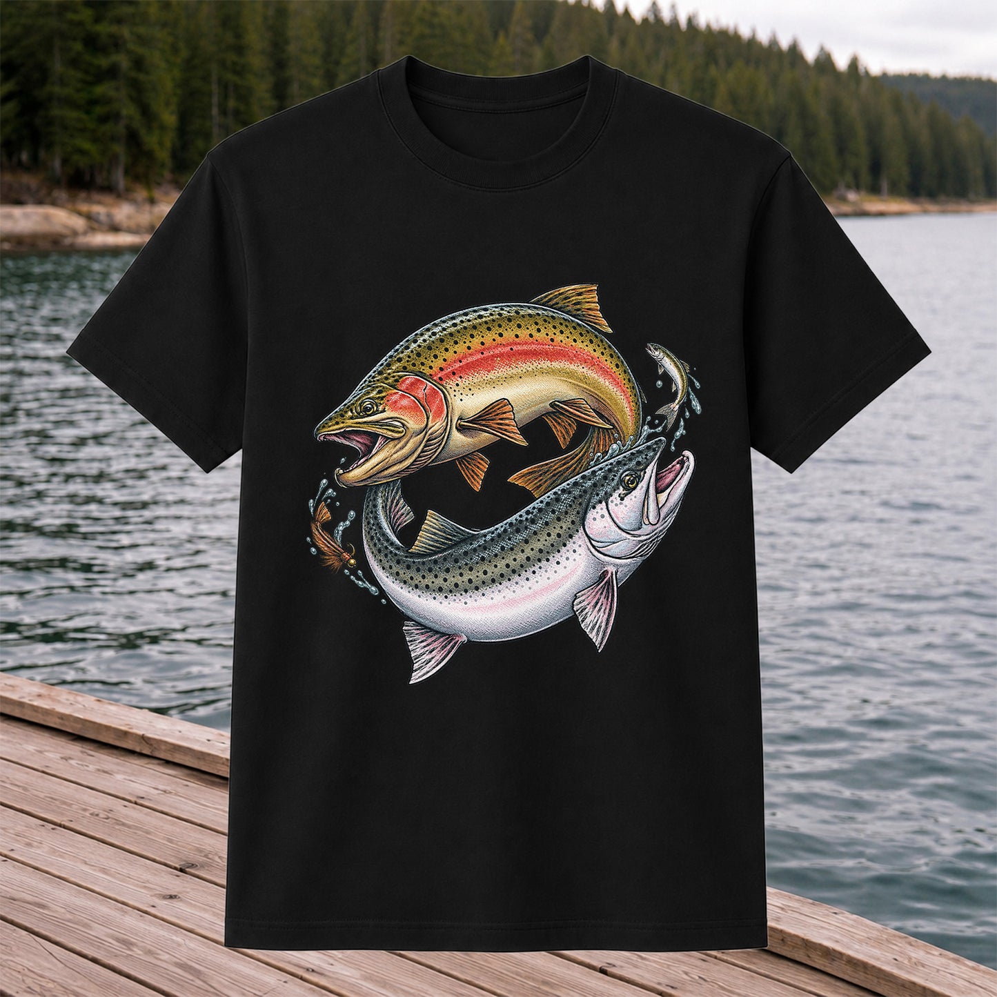 Rainbow Trout Pair Freshwater Fishing Graphic T-Shirt