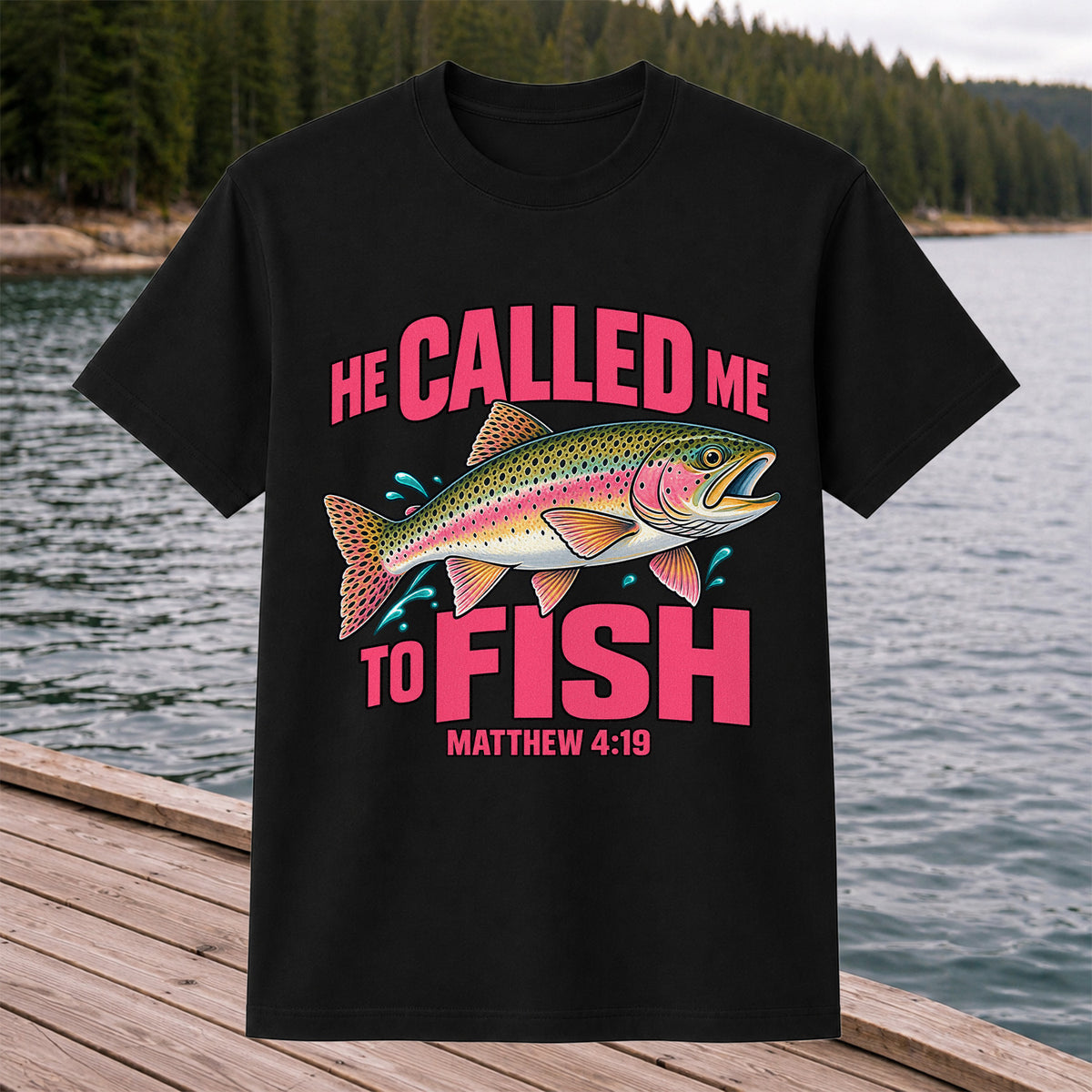 He Called Me to Fish Matthew 4:19 Rainbow Trout Christian Fishing T-Shirt