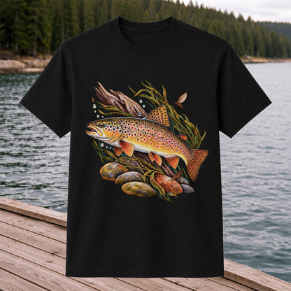 Vintage Brown Trout River Fishing Graphic T-Shirt